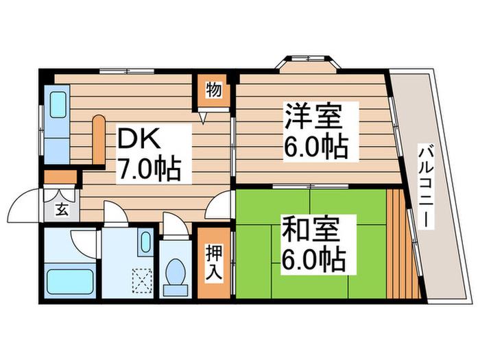 東武伊勢崎線 獨協大学前駅 徒歩17分 3階建 築30年(2DK/2階)の間取り写真