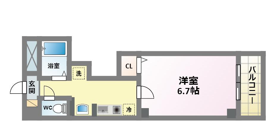 ハウスアイ杭全(1K/7階)の間取り写真