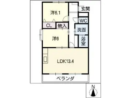 スカイふじ(2LDK/1階)の間取り写真
