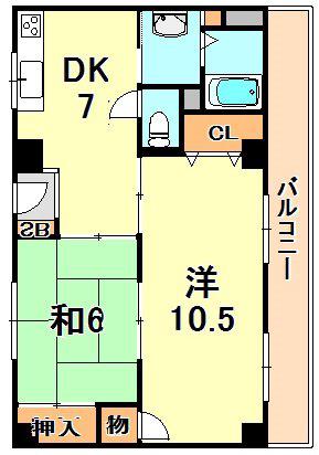潮見が丘コーポラス(2DK/3階)の間取り写真