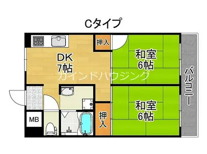 ハイツ イサム(2DK/4階)の間取り写真