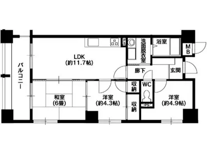フェイズイン山王公園前(3LDK/5階)の間取り写真