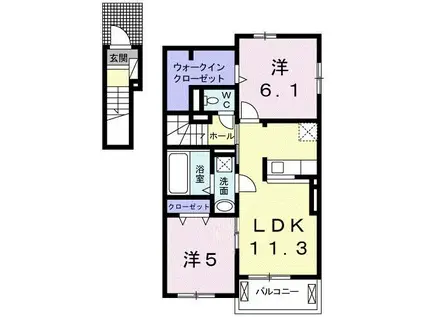 ユニットロル四日市B(2LDK/2階)の間取り写真
