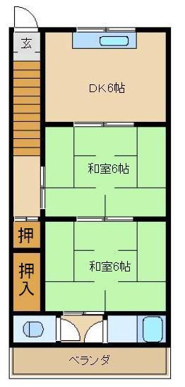 扇荘(2DK/2階)の間取り写真