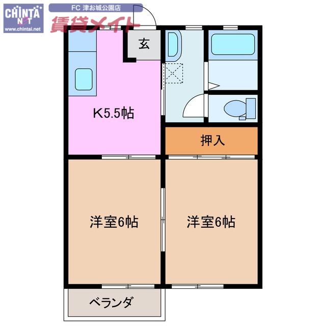 メゾニティ21A棟(2K/2階)の間取り写真