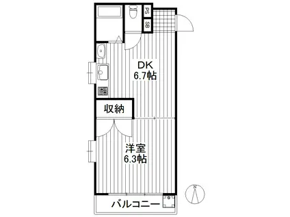 山川紅葉館(1DK/1階)の間取り写真