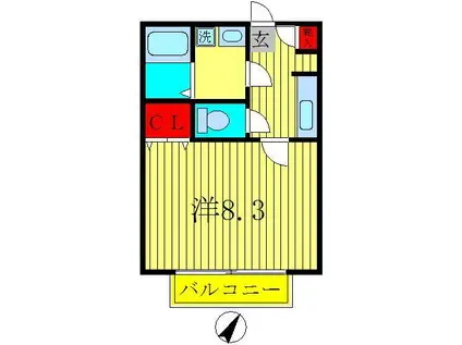 クレフラスト北小金B(1K/2階)の間取り写真