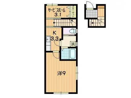 アウローラエイチアールツー(1SK/2階)の間取り写真