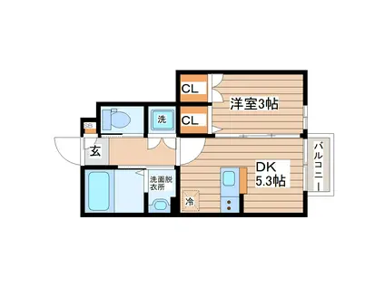 レスタル長町(1DK/1階)の間取り写真