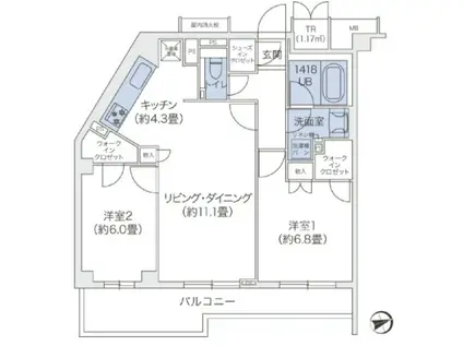 代官山ブレス鉢山(2LDK/2階)の間取り写真