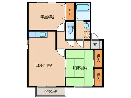 カーサ藤光(2LDK/1階)の間取り写真