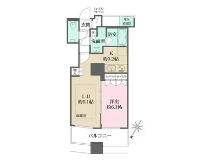 ザ・パークハウス西新宿タワー60(1LDK/4階)の間取り写真