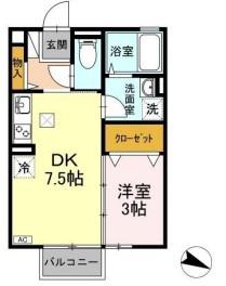 ティエラ川入(1DK/1階)の間取り写真