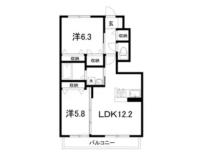 シャーメゾン・コディーノ(2LDK/2階)の間取り写真