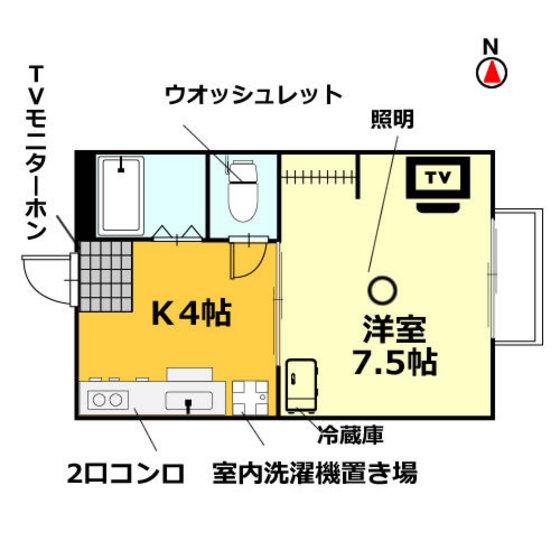サンハイツC棟(1K/1階)の間取り写真