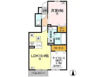 パールリリィ(1LDK/1階)の間取り写真