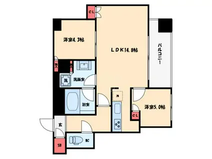 ローレルタワー御堂筋本町(2LDK/20階)の間取り写真