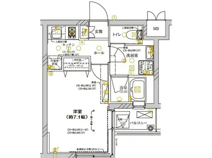 ディアレイシャス武蔵新城(1K/2階)の間取り写真