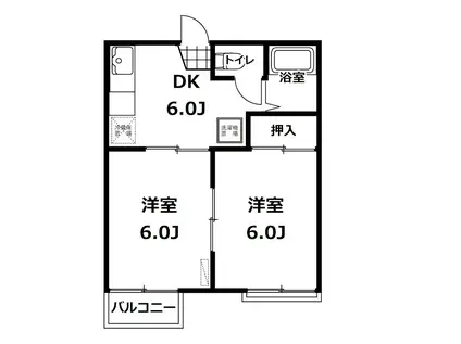若葉コーポ(2DK/2階)の間取り写真
