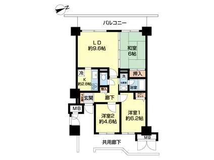 ダイアパレスシアース万代東棟(3LDK/13階)の間取り写真