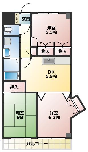 ヒルサイドクラタ(3DK/1階)の間取り写真