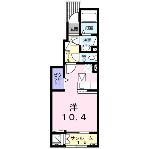 コルヌイエII(ワンルーム/1階)の間取り写真