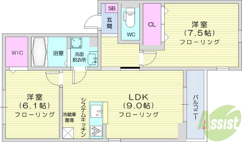 ルリアン小田原(2LDK/2階)の間取り写真
