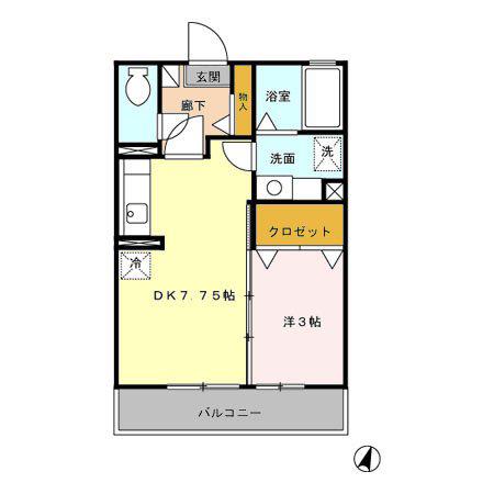 ピジョンコートD(1DK/2階)の間取り写真