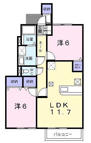 カーサイリーデ(2LDK/1階)の間取り写真