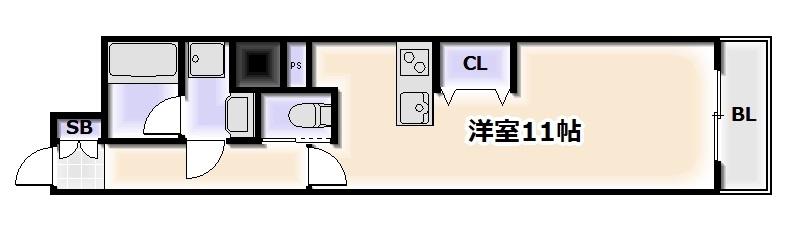 リッツスクエアゲートキューブ(ワンルーム/6階)の間取り写真