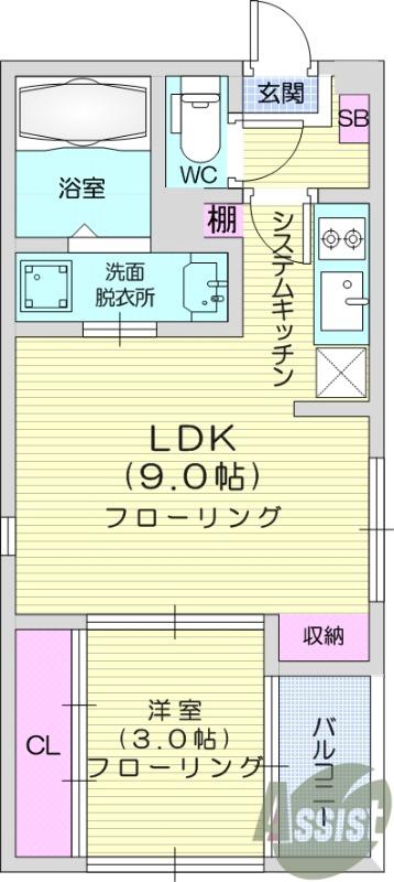 PRIME智明(1LDK/1階)の間取り写真