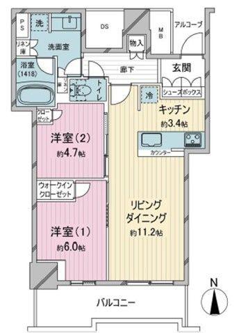 シエリアタワー大阪堀江(2LDK/33階)の間取り写真