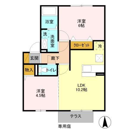 グラマードマレ A(2LDK/1階)の間取り写真