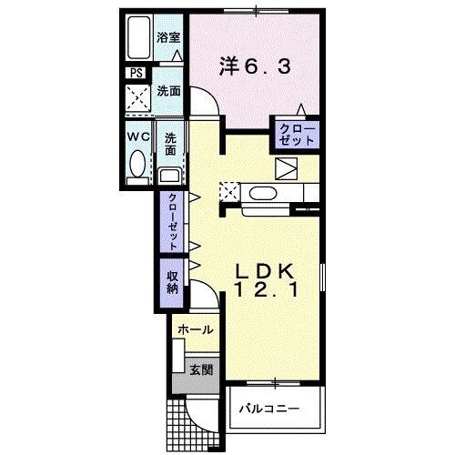 プリマ ステア B(1LDK/1階)の間取り写真