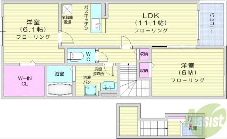ブレスサイドヒルズ1(2LDK/2階)の間取り写真