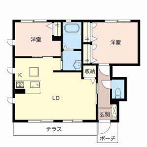 カンパーニュ B棟(2LDK/1階)の間取り写真