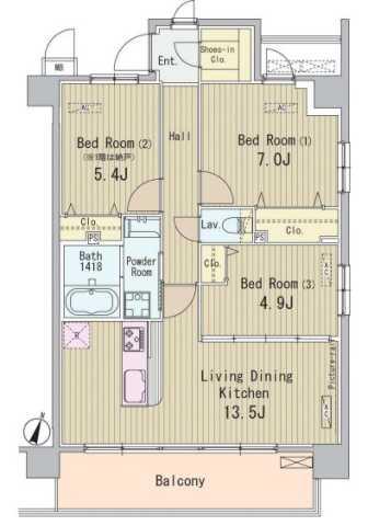 HIGASHIKOMATSUGAWA APARTMENT(3LDK/2階)の間取り写真