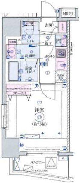 リヴシティ田町(1K/5階)の間取り写真