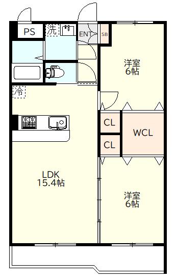 クレアールII(2LDK/3階)の間取り写真