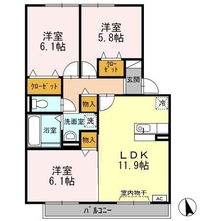ロイヤルガーデン なでしこ館 D(3LDK/2階)の間取り写真
