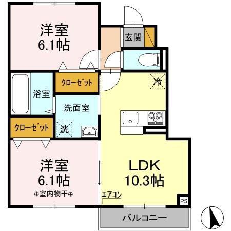 ノ-ルロワール A(2LDK/1階)の間取り写真