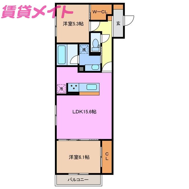 パルミエ II(2LDK/2階)の間取り写真