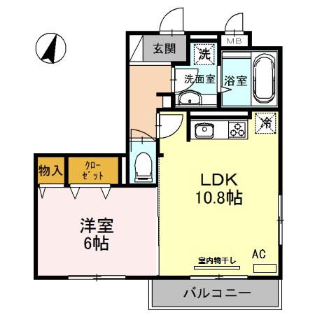 ディールーム高羽(1LDK/1階)の間取り写真