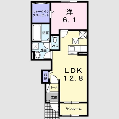 セイント パレス B(1LDK/1階)の間取り写真