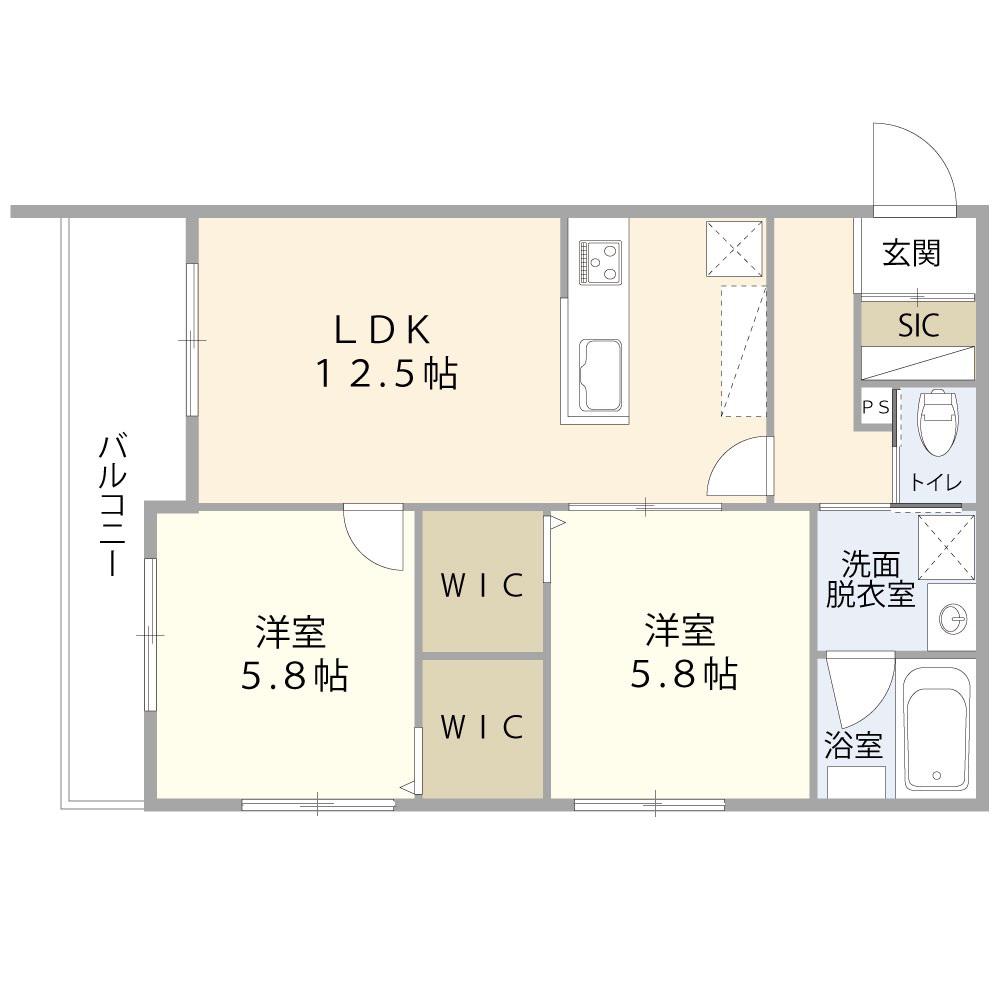 ローズガーデン(2LDK/3階)の間取り写真