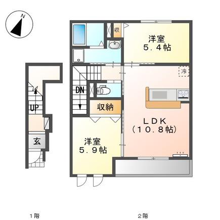 フェニックス 大平台(2LDK/2階)の間取り写真