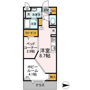 フルール・デ・シャン D(ワンルーム/1階)の間取り写真