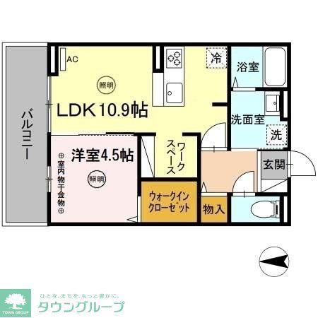 ベルフィオーレ姪浜(1LDK/3階)の間取り写真