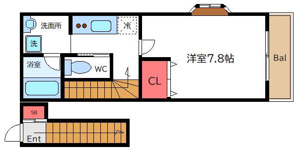 ワイズコートII(1K/2階)の間取り写真