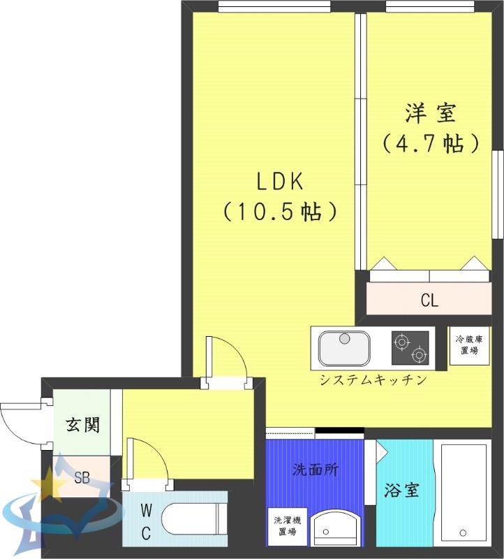 GRANDUKE永山公園通(1LDK/1階)の間取り写真